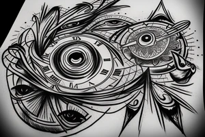 Clock with an all seeing eye and a heartbeat line tattoo idea