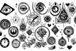 Clock with an all seeing eye and a heartbeat line tattoo idea