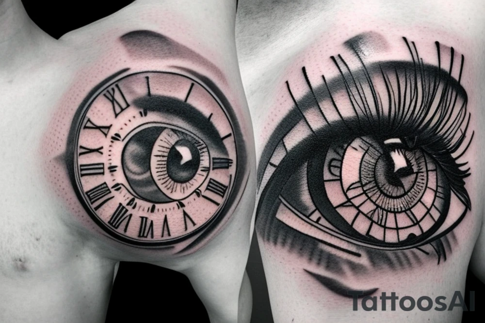 Clock eye and a heartbeat line tattoo idea