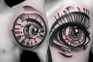 Clock eye and a heartbeat line tattoo idea