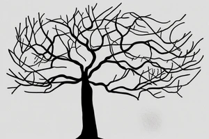 A minimalist line drawing of a tree with roots symbolizing growth, stability, and grounding. The tree could be stylized and simplified, with just a few lines forming the trunk, branches, and roots. tattoo idea