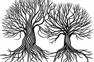 A minimalist line drawing of a tree with roots symbolizing growth, stability, and grounding. tattoo idea