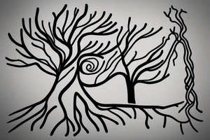 A minimalist line drawing of a tree with roots symbolizing growth, stability, and grounding. tattoo idea
