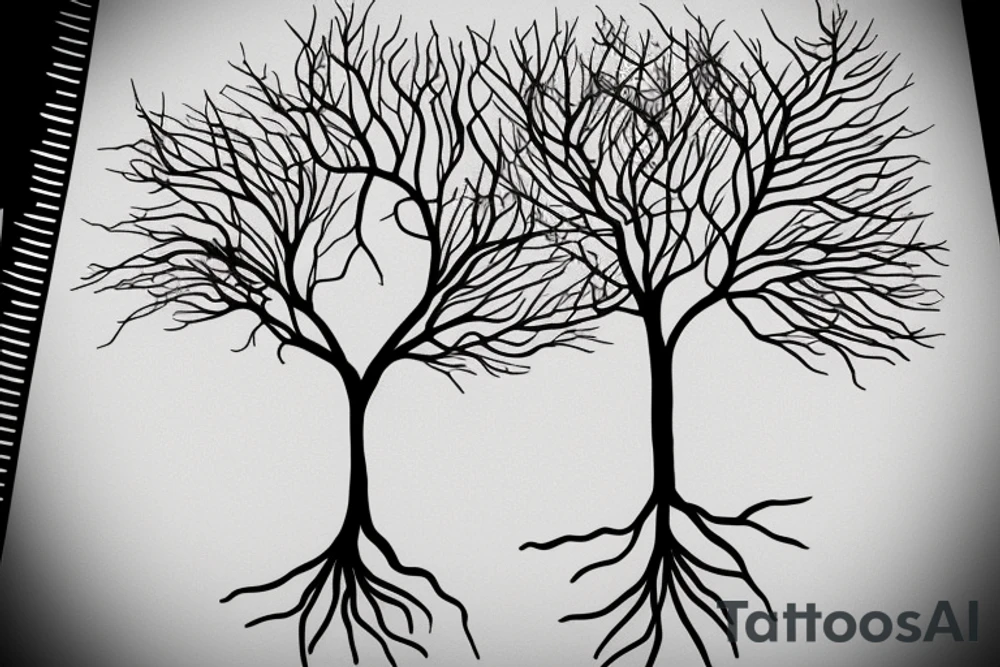 A minimalist line drawing of a tree with roots symbolizing growth, stability, and grounding. tattoo idea
