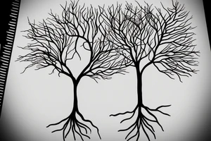 A minimalist line drawing of a tree with roots symbolizing growth, stability, and grounding. tattoo idea
