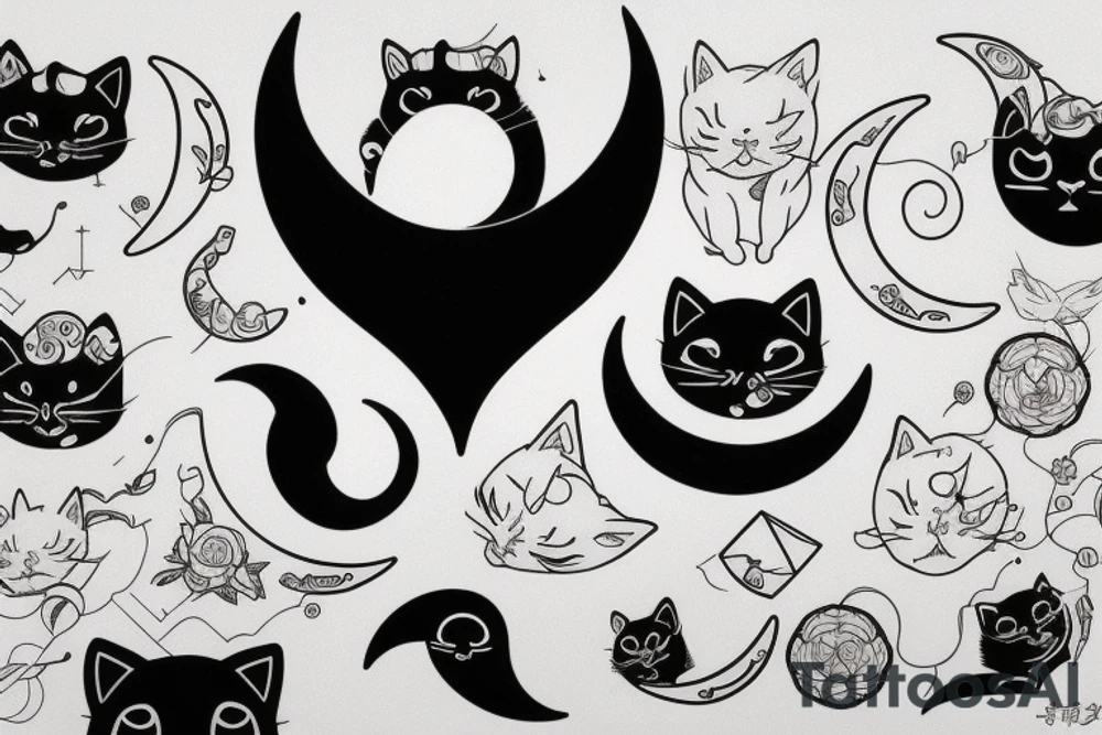 Black cat crescent moon tattoo idea