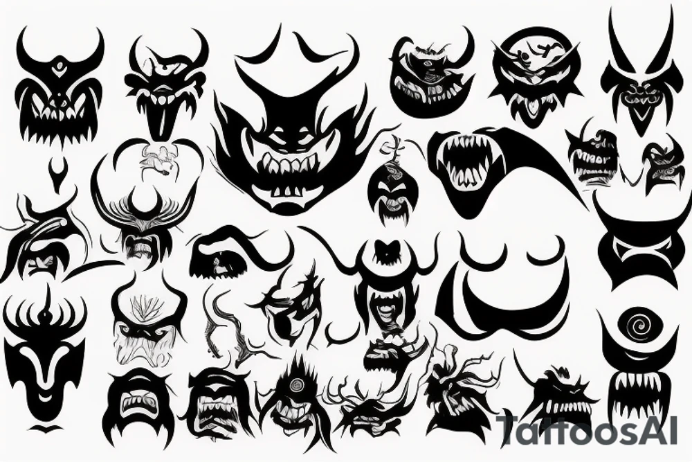 Chinese monster or devil face tattoo idea