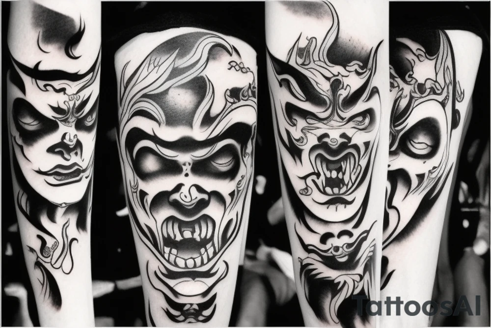 Chinese monster or devil face tattoo idea
