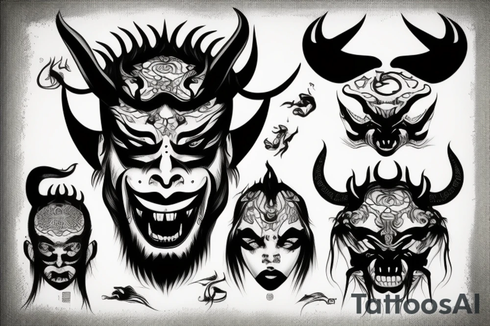 Chinese monster or devil face tattoo idea
