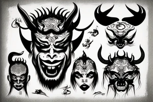 Chinese monster or devil face tattoo idea