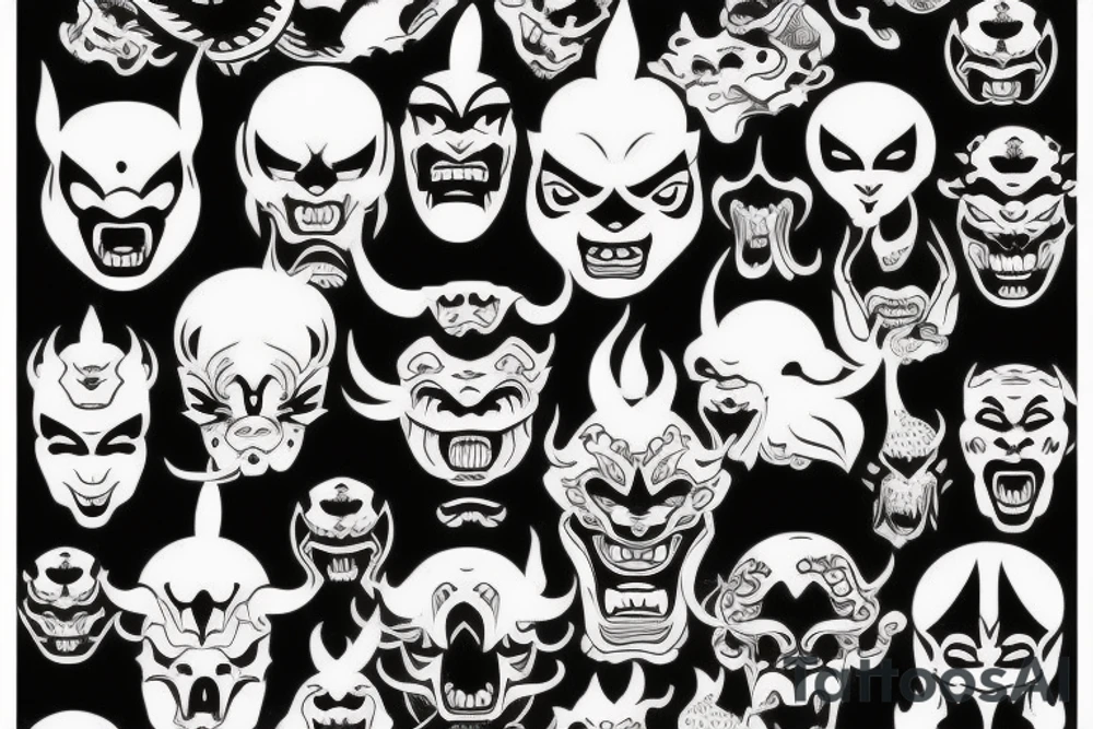 Chinese monster or devil face tattoo idea