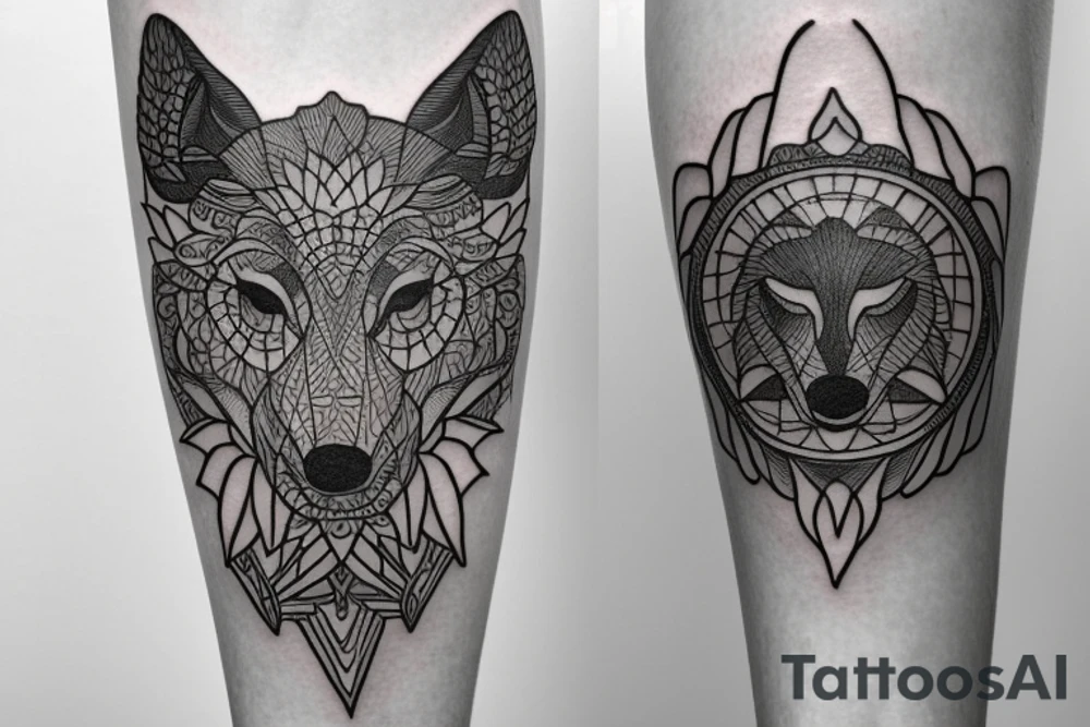 A lotus, wolf, and roman numerals tattoo idea