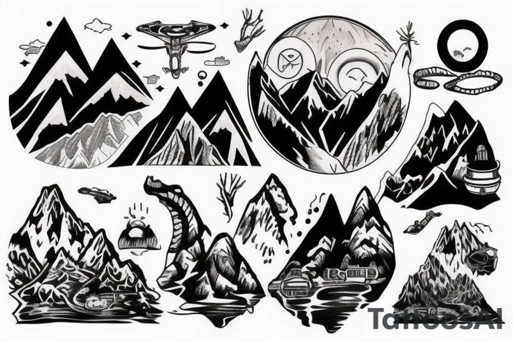 mountains and river and aliens tattoo idea