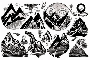 mountains and river and aliens tattoo idea