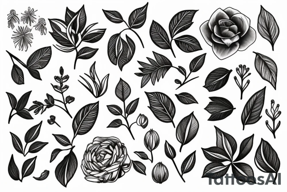 eywa, flowers, plants, trees, botanical, fine line tattoo idea