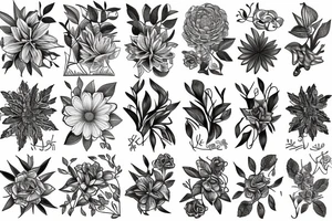 eywa, flowers, plants, trees, botanical, fine line tattoo idea