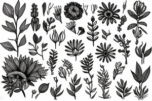eywa, flowers, plants, trees, botanical, fine line tattoo idea