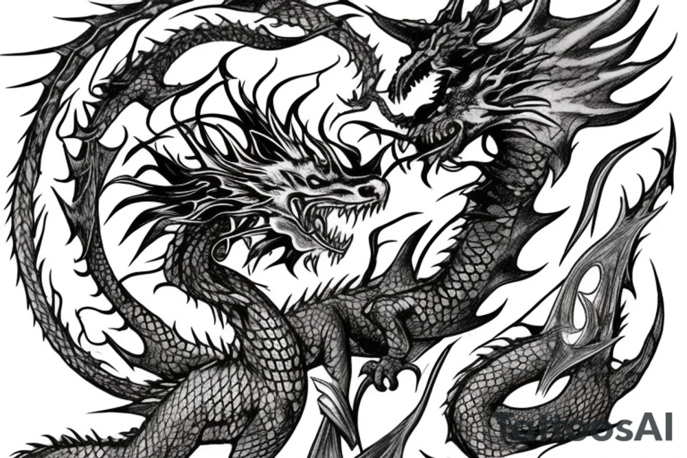 Dragon Wrapped around a Sword Breathing Fire, Eldritch, ARcane tattoo idea Dragon Wrapped around a Sword Breathing Fire, Eldritch, ARcane tattoo idea
