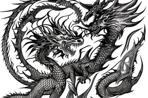 Dragon Wrapped around a Sword Breathing Fire, Eldritch, ARcane tattoo idea