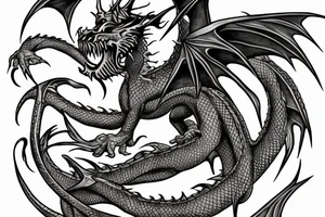 Dragon Wrapped around a Sword Breathing Fire, Eldritch, ARcane tattoo idea