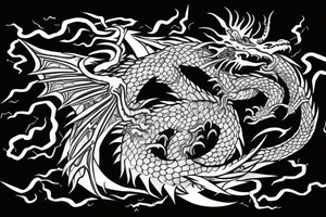 Dragon Wrapped around a Sword Breathing Fire, Eldritch, Arcane tattoo idea