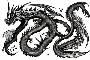 Dragon Wrapped around a Sword Breathing Fire, Eldritch, Arcane tattoo idea