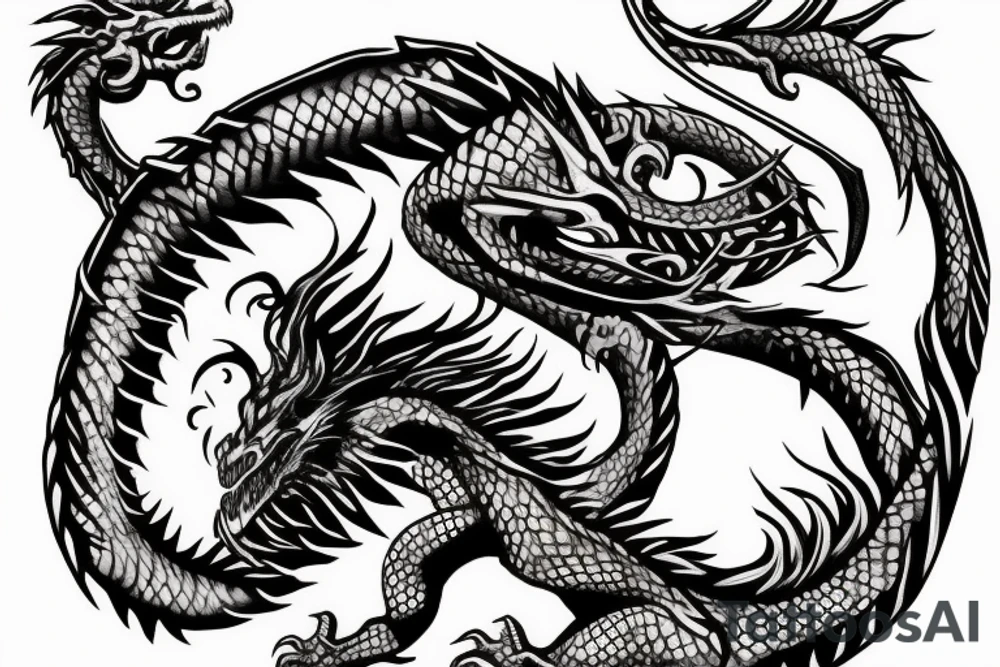 Dragon Wrapped around a Sword Breathing Fire, Eldritch, Arcane tattoo idea