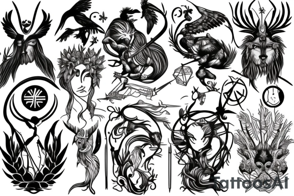 Greek gods/goddesses, nature, animals, witchy, fantasy tattoo idea