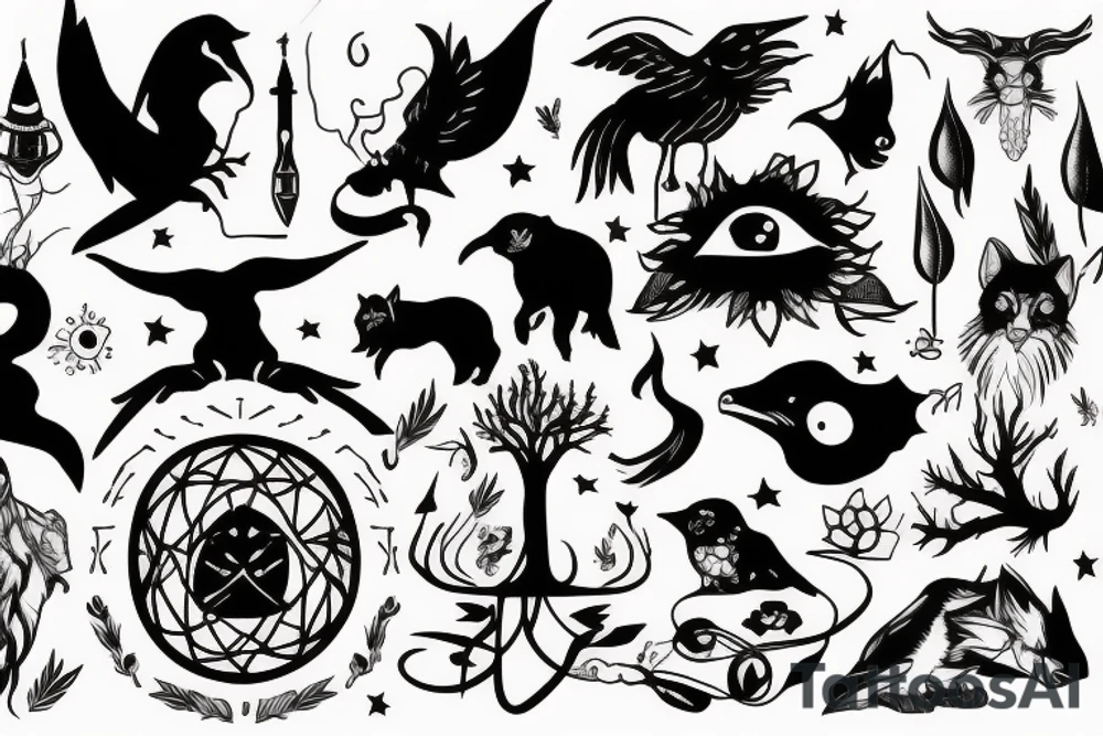 Nature, animals, witchy, fantasy tattoo idea