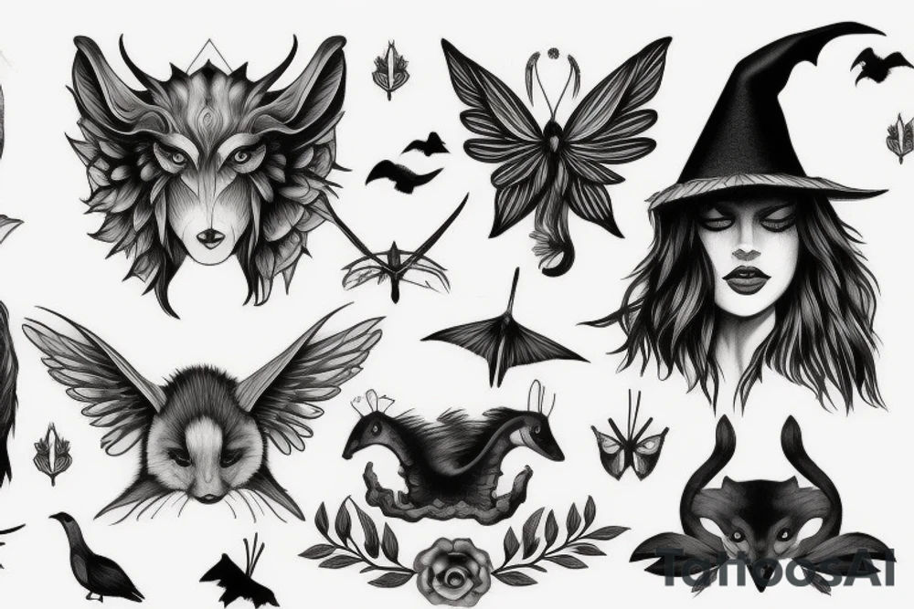 Nature, animals, witchy, fantasy tattoo idea