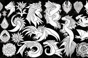 Nature, animals, crystals, fantasy, dragons, tress, flowers, pisces tattoo idea