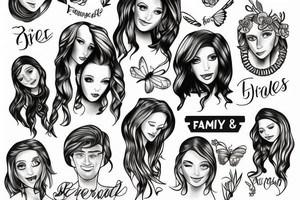 Friends series with some family members: husband and two daughters tattoo idea