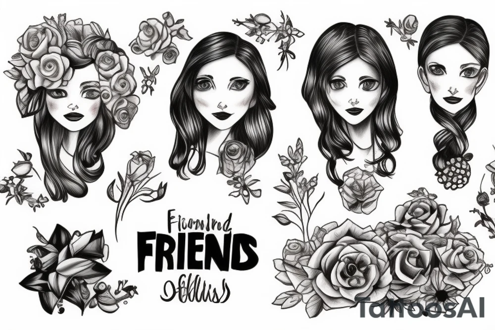 Friends series with some family members: husband and two daughters tattoo idea