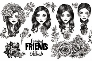 Friends series with some family members: husband and two daughters tattoo idea