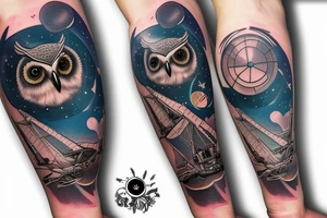 I would like to mix some space objects with owl and shipyard crane. tattoo idea