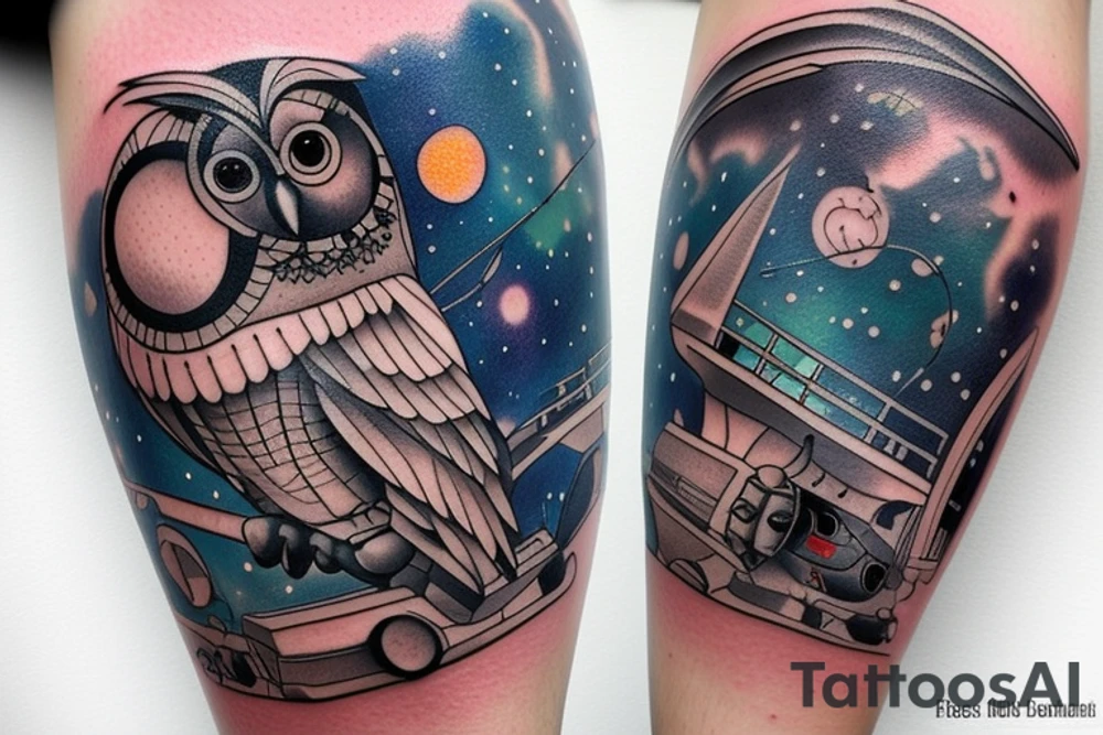 I would like to mix some space objects with owl and shipyard crane. tattoo idea