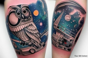 I would like to mix some space objects with owl and shipyard crane. tattoo idea