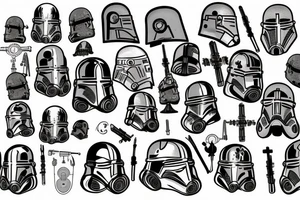 tomb of the 501st clone batalion with the helmets of fives, rex, jesse, heavy, echo and taps tattoo idea