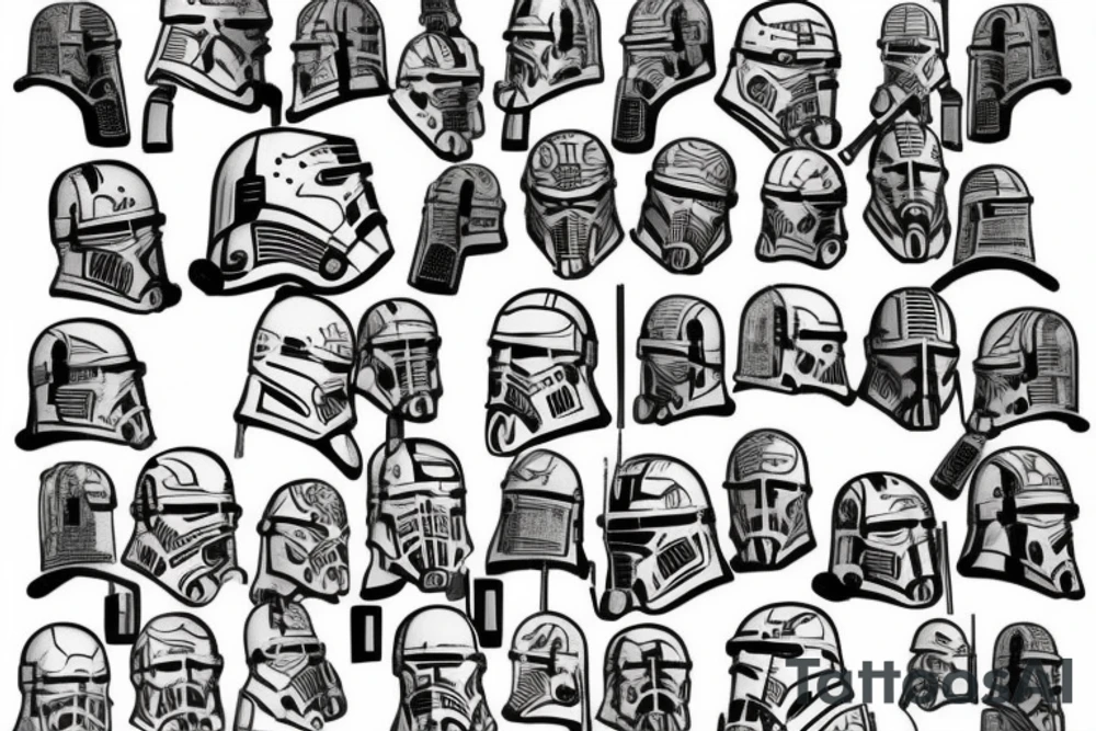 tomb of the 501st clone batalion with the helmets of fives, rex, jesse, heavy, echo and taps tattoo idea