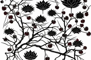 Cherry tree with long branches growing out of a black lotus tattoo idea