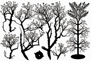 Cherry tree with long branches growing out of a black lotus tattoo idea