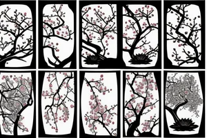Cherry tree with long branches growing out of a black lotus tattoo idea