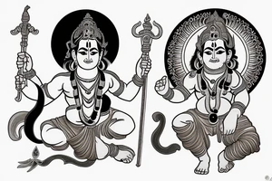Lord krishna's weapon and lord Hanuman's weapon tattoo idea
