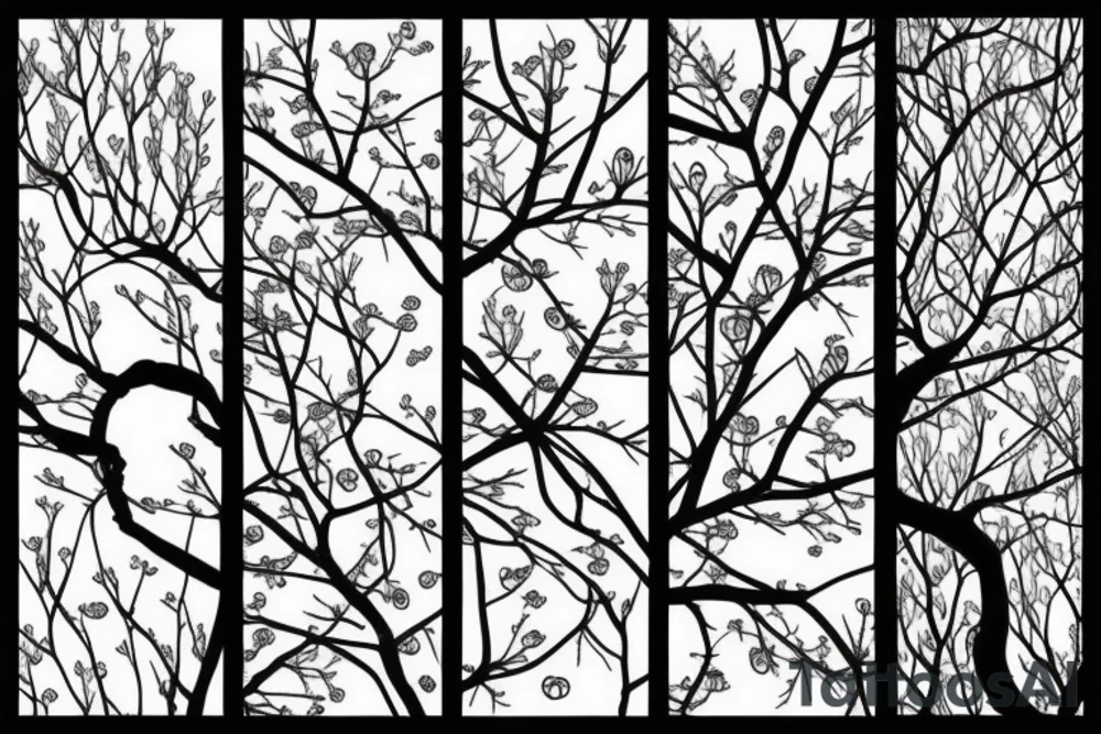 Cherry tree with long branches growing out of a black lotus tattoo idea