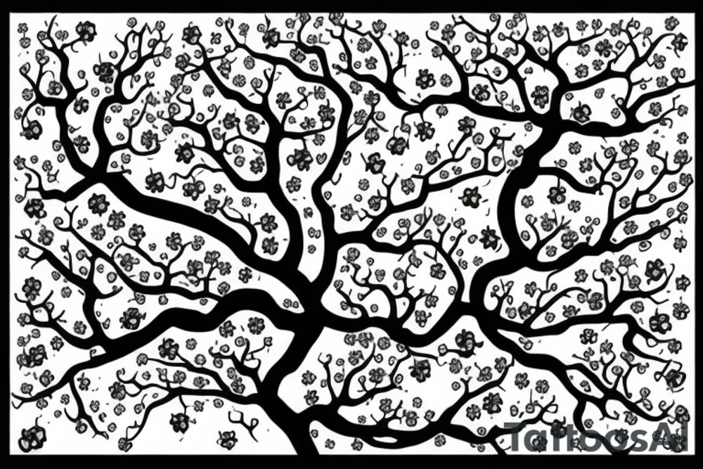 Cherry tree with long branches growing out of a black lotus tattoo idea