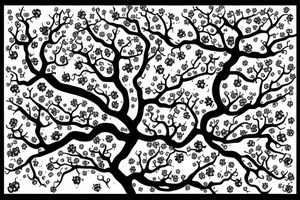 Cherry tree with long branches growing out of a black lotus tattoo idea