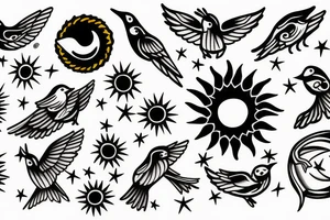 Birds become sun and stars tattoo idea