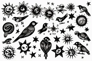 Birds become sun and stars tattoo idea
