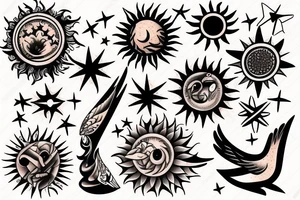 Birds become sun and stars tattoo idea