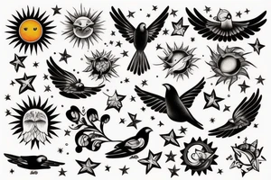 Birds become sun and stars tattoo idea
